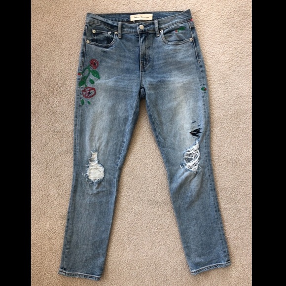 GAP best girlfriend floral and bird embroidered cropped ankle cigarette jeans 26 - Picture 4 of 8
